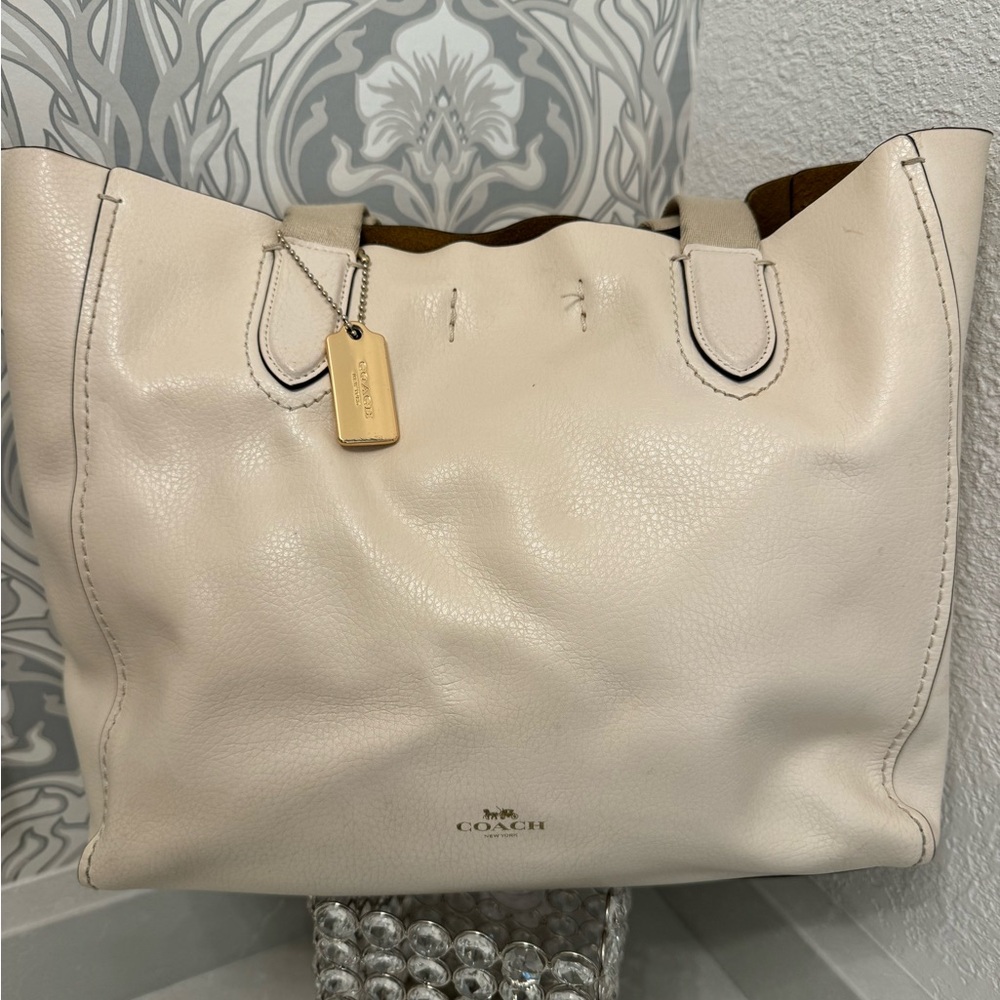 Coach Leather Chalk Tote Bag